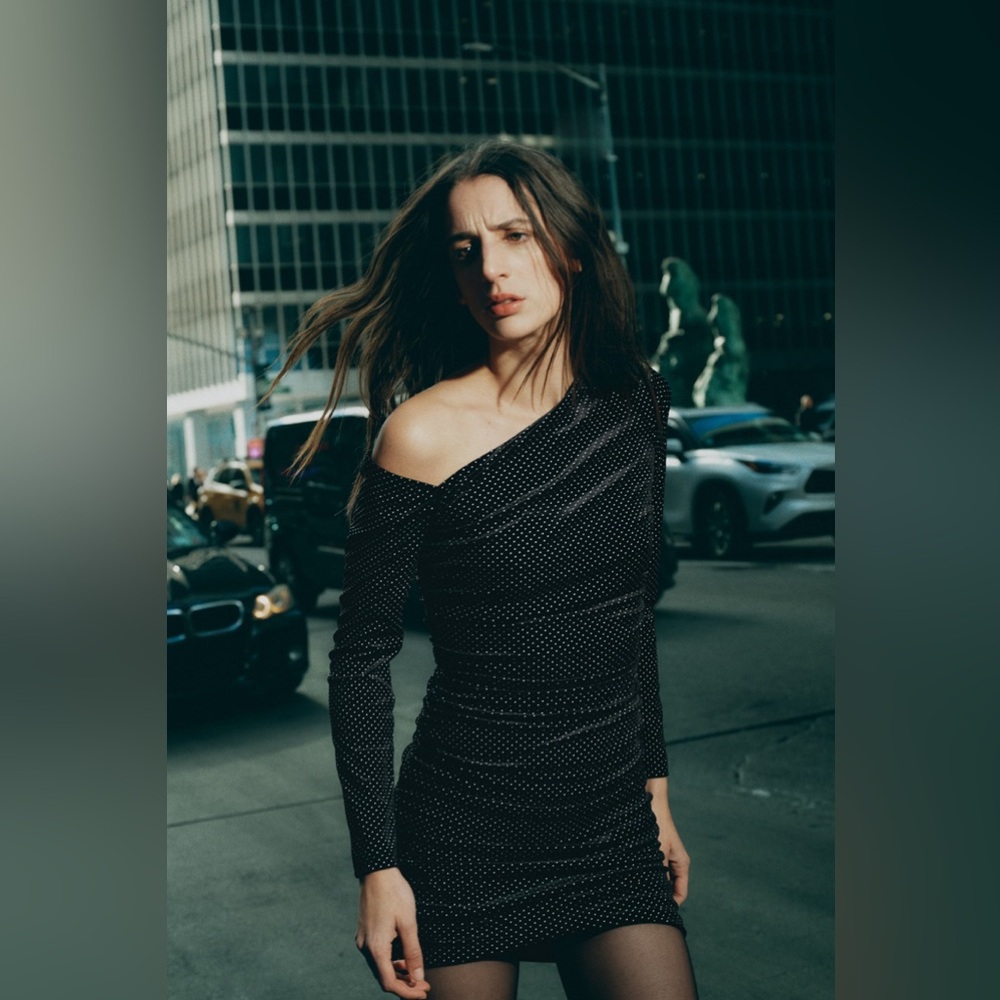 Zara Studded Asymmetrical Velvet Dress